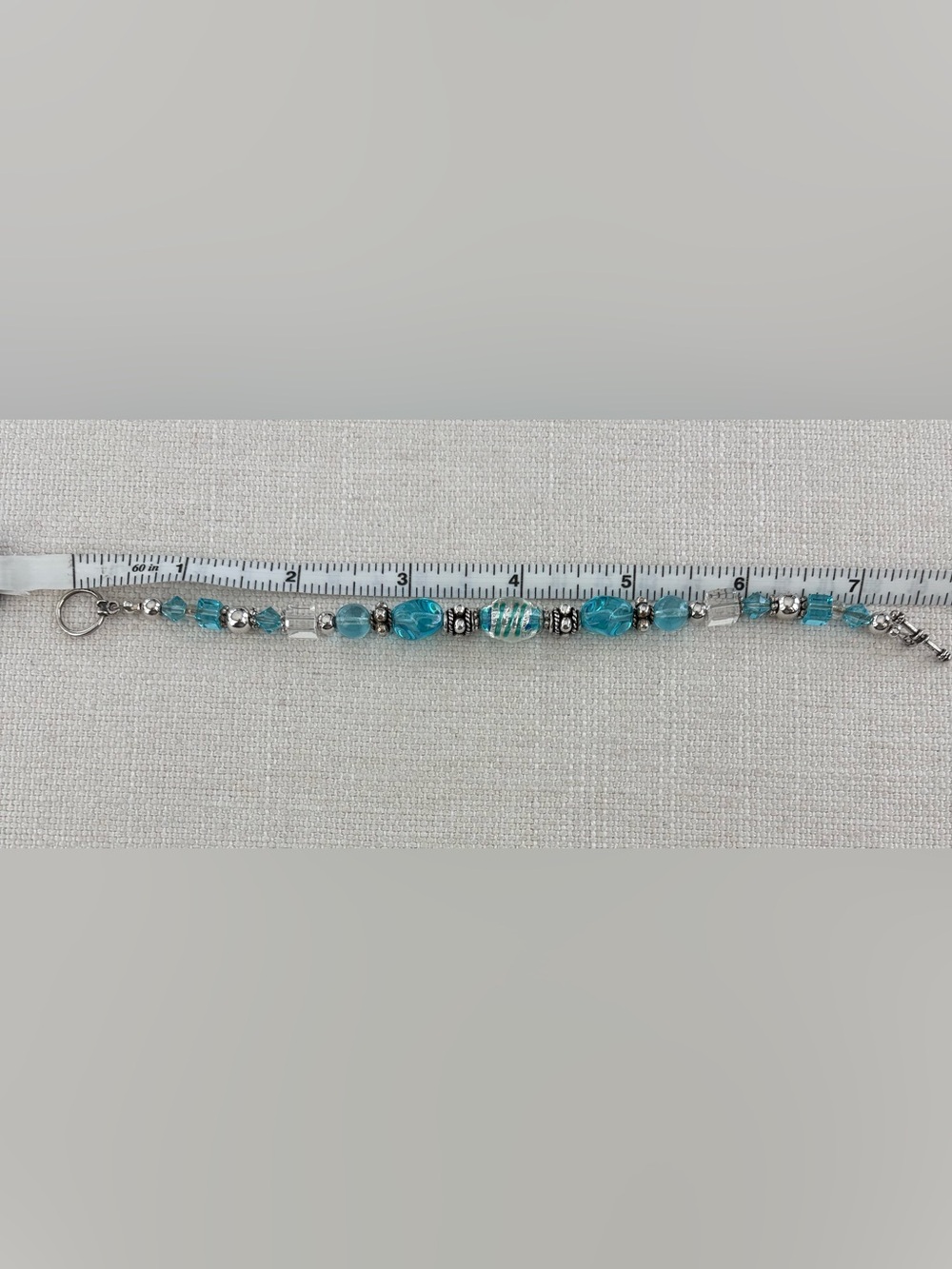 Caribbean Blue Color Beads, Sterling Silver, Bali Beads & Toggle Bracket. 7 Inch - Picture 4 of 4